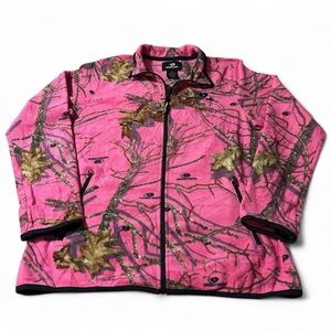 Vintage Y2K Women’s Mossy Oak Pink Camo Full Zip Fleece Jacket Large